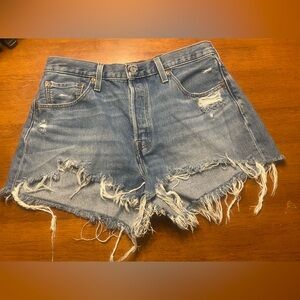 Levi's Frayed 501 Denim Shorts 33